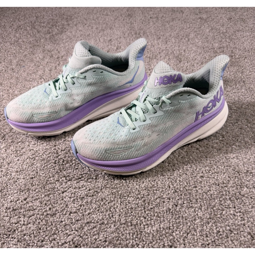 HOKA Clifton 9 Wmns Running Shoes Green Purple Size US 8.5 B UK 7 EU 40 2/3